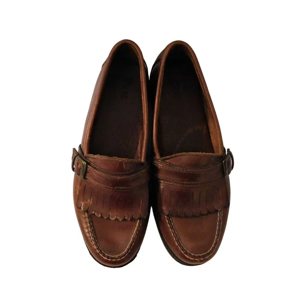 Bass Parker Loafers Mens Shoes 9.5M Brown Fringe Buckle Leather Slip On